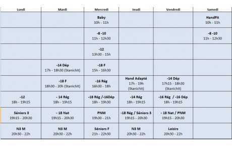 Planning des entraînements